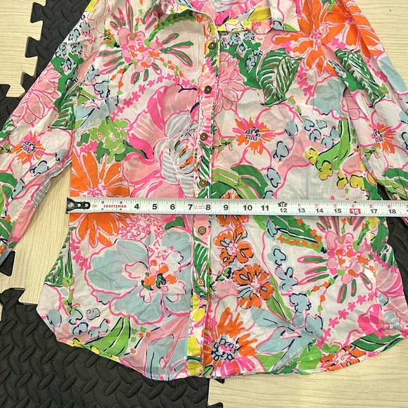 LILLY PULITZER for Target Nosey Posey Shirt Floral Print Blouse m - Picture 6 of 8